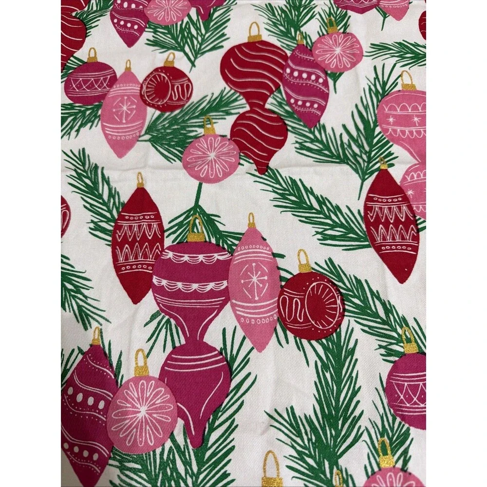 Mary Square Trim Tree Tea Towel Ornaments Pink & Red Shiny Bright 26”x18”